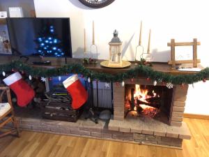 CollimentoA Casa di Pina的客厅设有壁炉,配有圣诞装饰