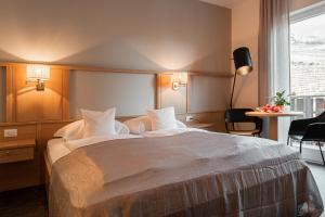 思科纳Apartmenthotel Ritterhof Suites & Breakfast的一间设有大床和窗户的酒店客房