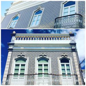 奥良Casa Cubista的两幅画,建筑设有窗户和阳台