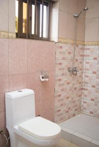 洛美Hôtel Marbella的一间带卫生间和淋浴的浴室