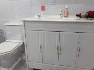 莫日-达斯克鲁济斯Apartamento completo A42 Flat Centro的浴室配有白色水槽和卫生间。