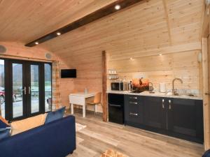 彭里斯The Stag - Crossgate Luxury Glamping的小木屋的厨房和客厅