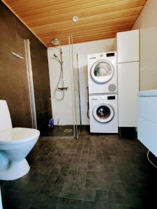 图尔库Eerikinpiha Residence的一间带洗衣机和卫生间的浴室