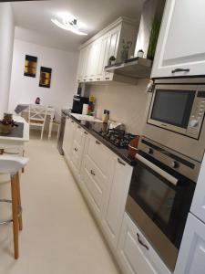 上维谢乌Apartament Luxury的厨房配有炉灶和微波炉。