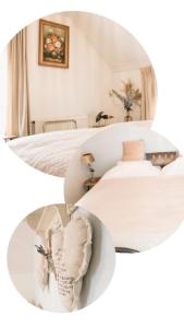 GramsbergenB&B t'Brocantje的白色卧室配有床和桌子