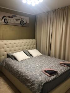 波亚纳布拉索夫Apartament Nicolle的卧室配有一张床铺,墙上挂有汽车