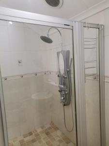 彼得马里茨堡QTEN CASINO的带淋浴的浴室,带玻璃门