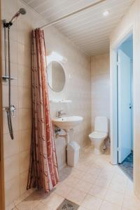 库雷萨雷Staadioni Hotel的一间带水槽、卫生间和淋浴的浴室