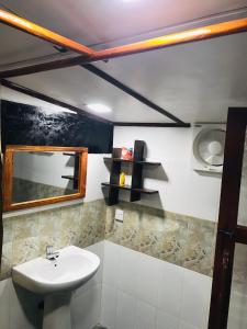 哈伯勒内Ritigala Hideaway的一间带水槽和镜子的浴室