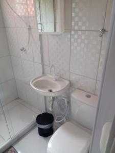 新弗里堡Loft da Serra e Kitnet na Serra的白色的浴室设有水槽和卫生间。