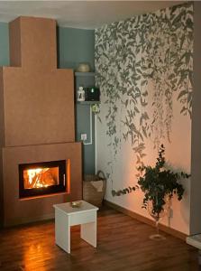 贝瑙卡斯Loft Ben A Ocaz的客厅设有壁炉和植物