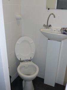 里昂Appart-Hotel T1 Lyon8 proche hopitaux的浴室配有白色卫生间和盥洗盆。