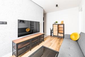卡托维兹Apartament Frida Katowice Ligota的客厅设有壁挂式平面电视。