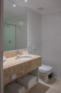 法罗皮利亚Holiday Inn Express - Farroupilha, um Hotel IHG的一间带水槽、卫生间和镜子的浴室