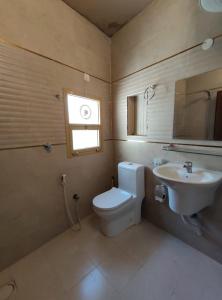 尼兹瓦Omani House Inn نزل البيت العماني的一间带卫生间、水槽和窗户的浴室