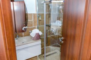 TrăisteniBOUTIQUE HOTEL DOFTANA NATURE EVENTS的带淋浴和盥洗盆的浴室