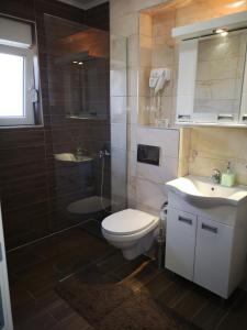 新瓦罗什Apartman Mali Raj Zlatar的浴室配有卫生间、盥洗盆和淋浴。
