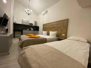 秋明Simpatico Apart-hotel Tyumen centre的酒店客房设有两张床和电视。