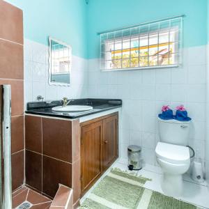 马埃岛博瓦隆公寓的一间带卫生间、水槽和窗户的浴室