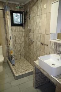 斯卡拉索提罗斯Anesis Luxury Apartments的带淋浴和盥洗盆的浴室
