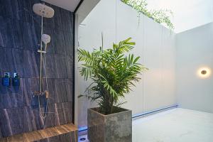 Ban Laem HinINNLUXPHUKET的带淋浴和盆栽的浴室
