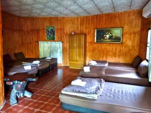 苏安庞泰尼赫尔度假村的客厅设有木墙和沙发。
