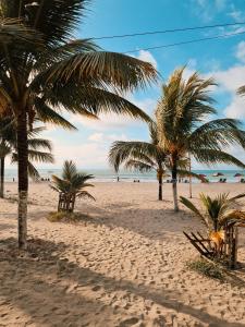 阿塔卡梅斯太阳俱乐部酒店的棕榈树和海洋的沙滩