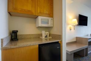 斩魔山纳格斯赫德海滩旅程住宿酒店的一间带微波炉和冰箱的小厨房