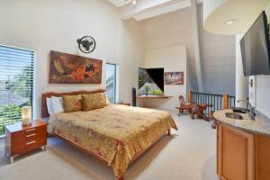 WailuaLuxury 2-Story Oceanfront Condo w/ Views & Pool的一间卧室配有一张床、一个水槽和一台电视