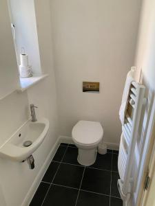 格拉斯顿伯里Abbotsleigh Rest - close to Glastonbury Abbey的浴室配有白色卫生间和盥洗盆。