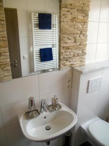施特劳宾加斯霍夫法尔特旅馆的一间带水槽和镜子的浴室