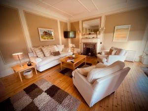 特伦Sandhill House的客厅配有2张白色沙发和壁炉