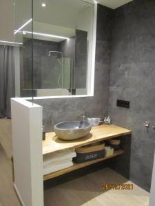 萨拉尔杜Mauberme Mountain Boutique Hotel的一个带镜子的柜台上水槽的浴室
