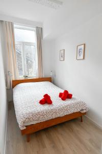 那慕尔Les Cerisiers - Appartement Cosy au Centre de Namur的一间卧室,床上有红色鞋
