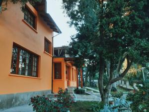 圣卡洛斯-德巴里洛切Alojamiento Los Alelies的一座橘色房子,前面有一棵树