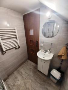波兰尼卡-兹德鲁伊Agroturystyka u Joli的一间带水槽、卫生间和镜子的浴室
