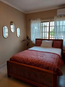 弗里敦Cole Street Guesthouse的一间卧室设有一张大床和一个窗户。