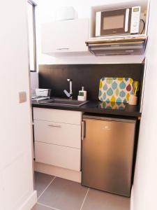 图卢兹普尔潘天顶斗牛场尊贵一室公寓的一间带水槽和微波炉的小厨房