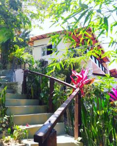 莫罗圣保罗Vista Verde的通往粉红色花房的楼梯