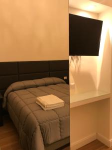 莫塔·圣塔纳斯塔西亚Motta Palace Apartments & Rooms的卧室配有1张床和1张白色桌子