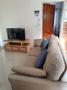 马埃岛Coco De Mer Villa的带沙发和平面电视的客厅