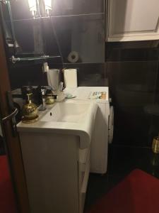 布什泰尼Camere LUX Telecabina Busteni的浴室设有白色水槽和镜子