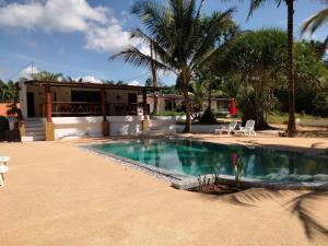 帕克蒙美丽的花度假村的棕榈树屋前的游泳池