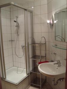 HöggenRoom in Apartment - Ferienhaus Kahr Appartment Rosbrand的带淋浴和盥洗盆的浴室