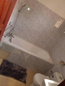 雅温得Appartement chic au quartier Omnisport的带浴缸、卫生间和盥洗盆的浴室
