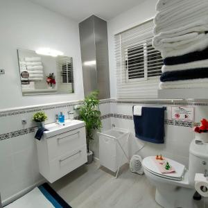 伊科德洛斯维诺斯Playa Monis 1的白色的浴室设有卫生间和水槽。