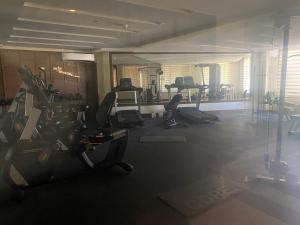 碧瑶Rosarich Homestay - Bristle Ridge Residences的一间健身房,里面设有跑步机和椭圆机