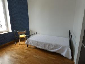 南希Appartement Charmant, quartier calme的一间卧室配有一张床、一张桌子和一把椅子