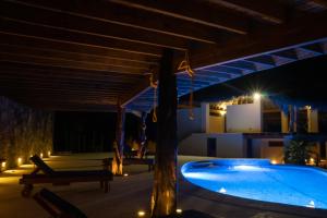圣奥古斯蒂尼罗Zazil Retreat的夜间屋顶下的游泳池