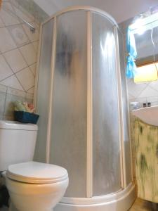 约阿尼纳HOME SWEET HOME的带淋浴、卫生间和盥洗盆的浴室